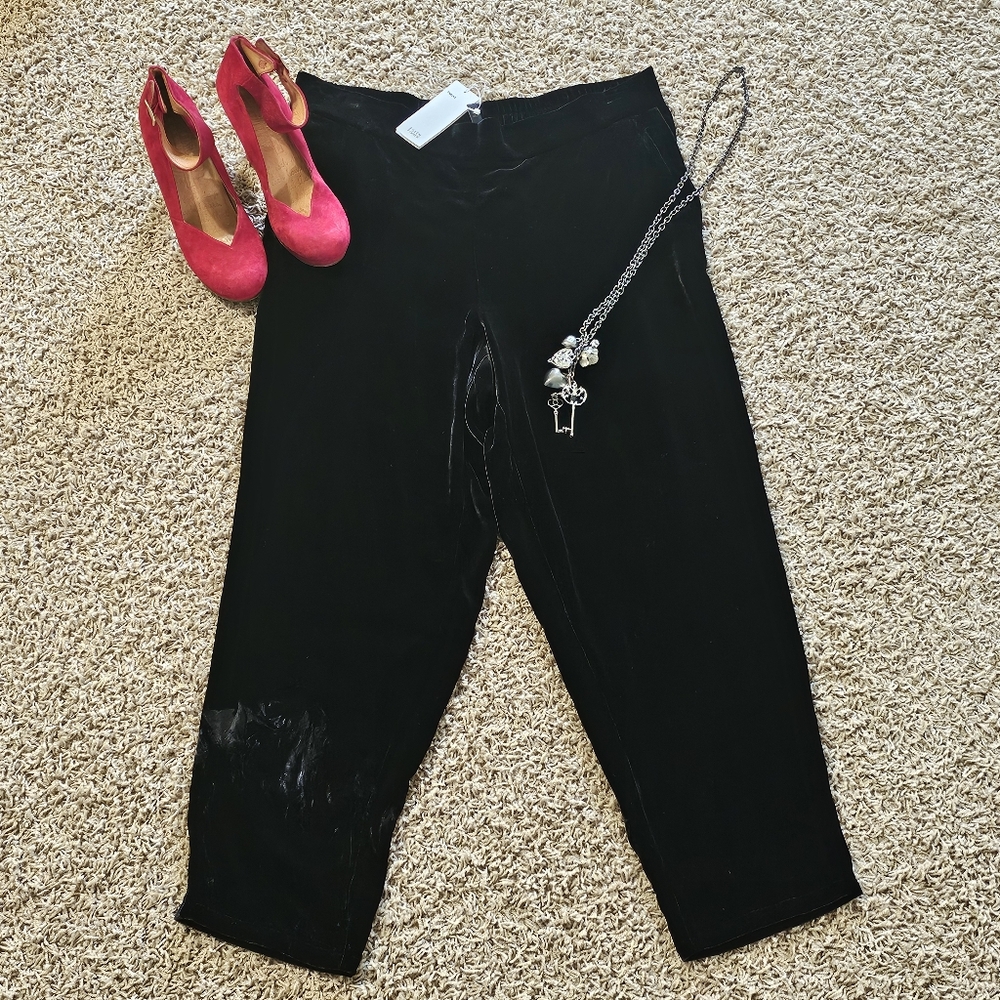 NWT Eileen Fisher Velvet Pants Cropped Pull On Large Trousers Viscose Silk
